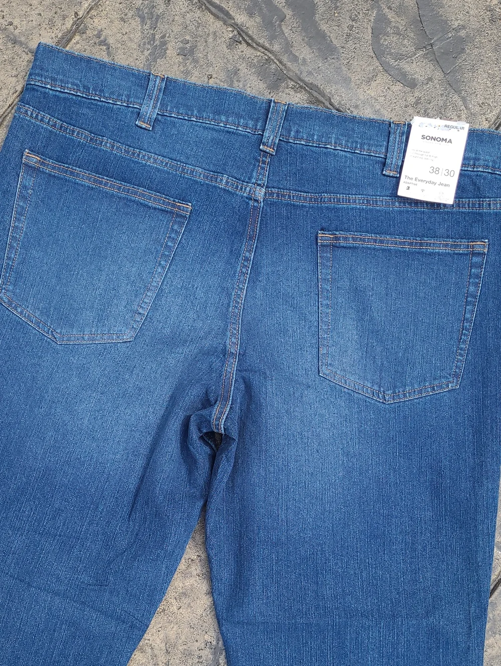 NWT! Sonoma Adaptive Mens 38 x 30 expandable waistband hook & loop fly blue Jean